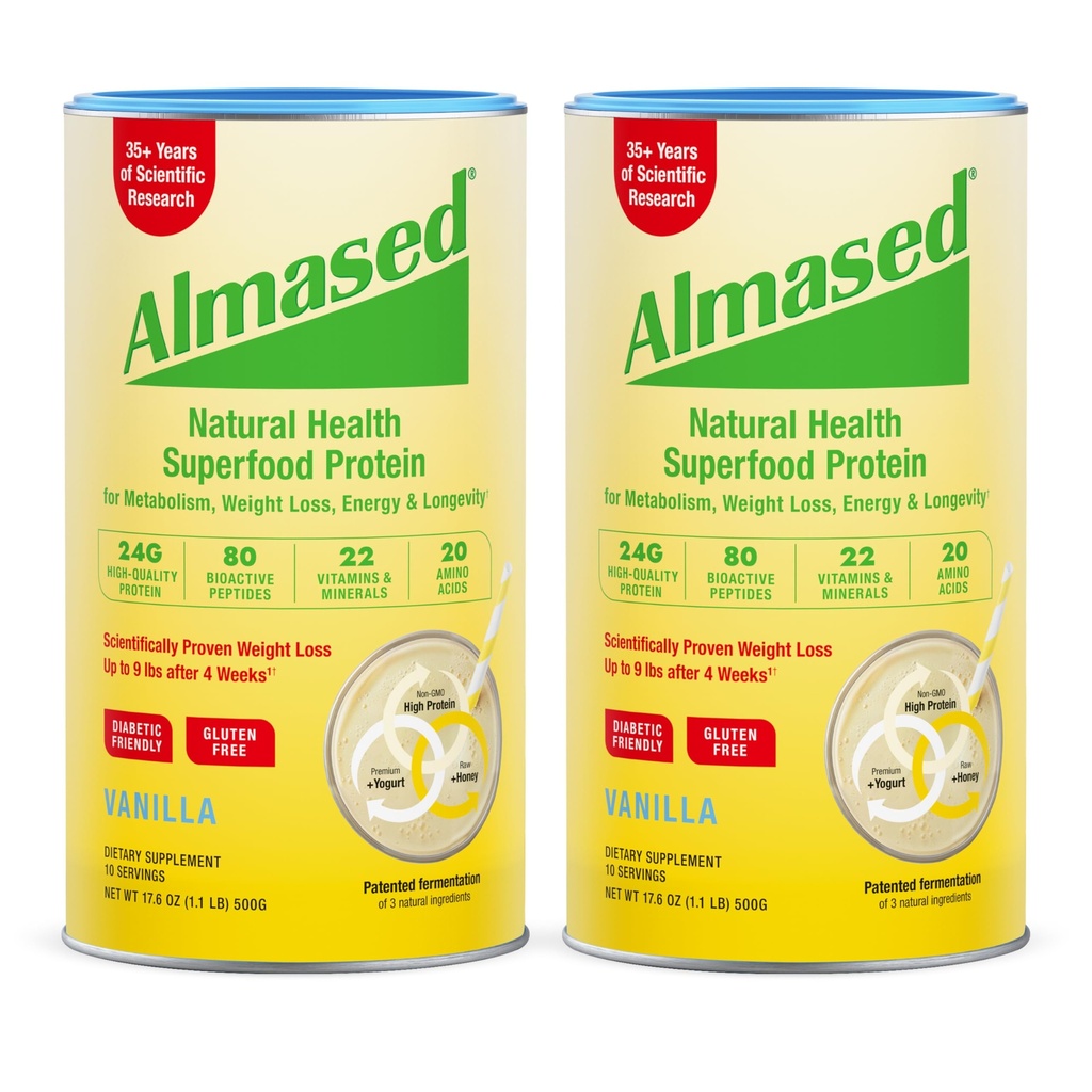 Almased Vanilla Meal Replacement Shake - Lower-Glycemic High Plant Base Protein Powder - Nuthering Weight Suplemen Kesehatan - Vanilla Flavor - 17.6 oz (1.1 Pound (2 Pack))