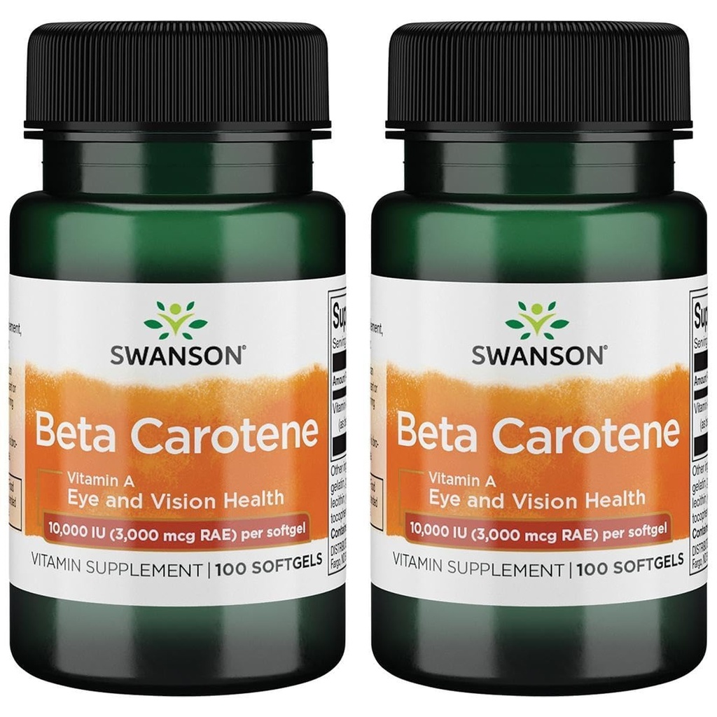 Swanson Beta- Carotene (Vitamin A) Skin Eye Immune System Health Antioksidant Dukung 10000 Iu (3000 mcg) 100 Sgels (2 Pack)