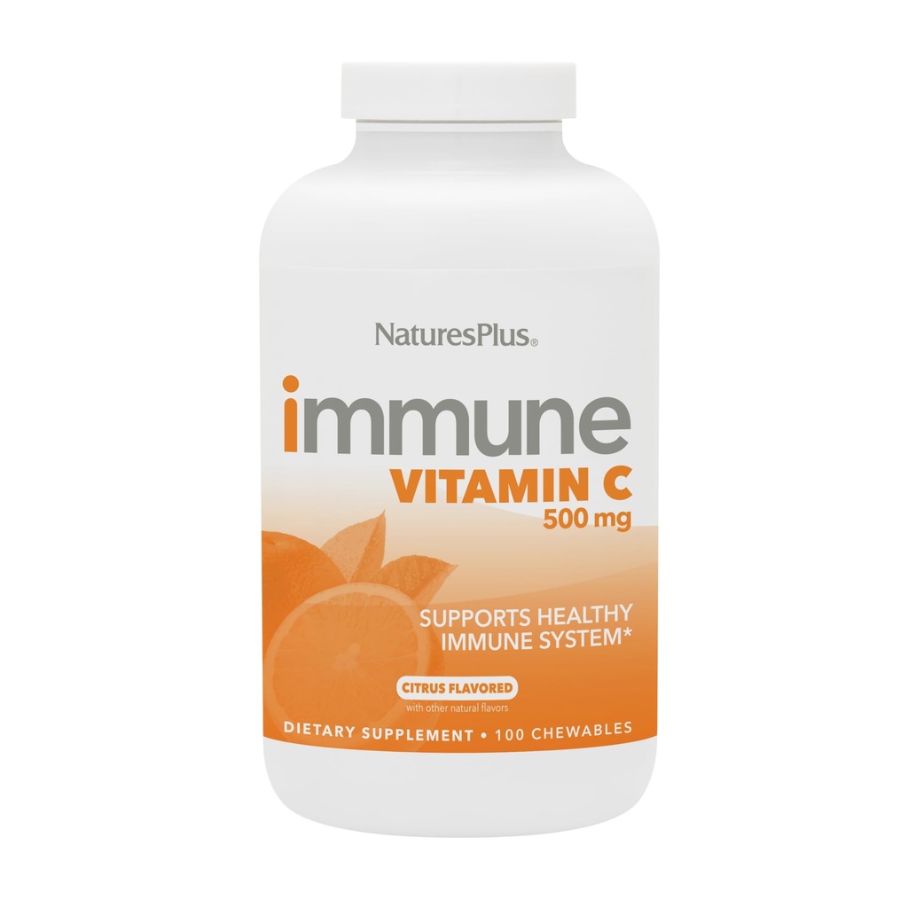 NaturesPlus Imune Vitamin C, Citrus - 100 Chewables - All-Natural Ammune System Support - High- Potensi Formula dengan Bioflavonoid & Superfoods - Nun-Acidic & Gentle on The Stomach - 100 Serbu