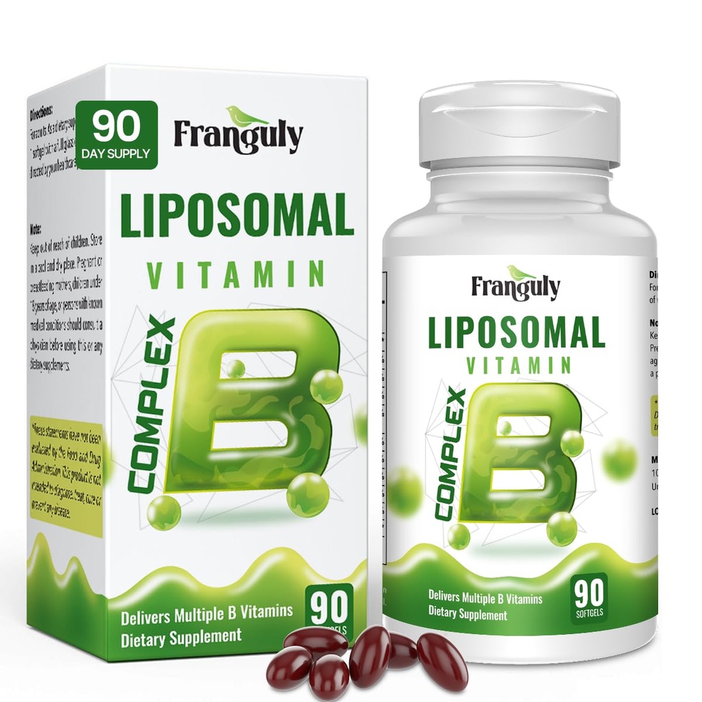 Kompleks Lipomal B Designed untuk Absorpsi Tinggi B Vitamin dengan Choline Inositol B1, B2, B3, B5, B6, Biotin, Folaylated B12- Imune, Energy, Brain Heart Dukungan 90 Softgels