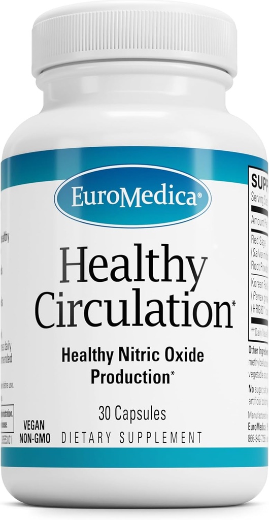 EuroMedica Sehat Sirkuit - Tambahan Diet untuk Sirkulasi Sehat - Bantuan Darah Sehat & Hati Fungsi - Bukan-GMO & Vegan - 30 Kapsul (30 Hamba)