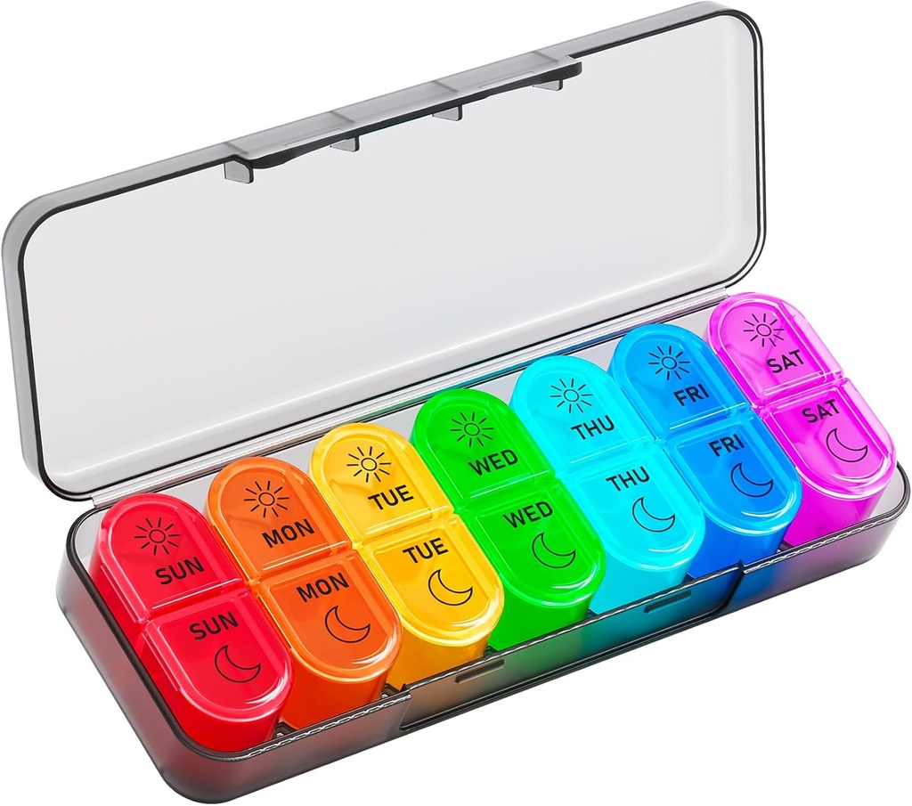 Betife AM PM Pill Organizer 7 Day, Weekly Pill Organizer 2 Kali sehari, Daily Pil Box AM PM, Portable Travel Medicine Case, Day and Night Pill Container for Medication, Vitamin or Suppplement