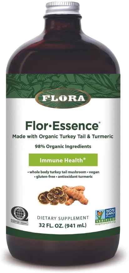 Flora Health Flor- Essence dengan Turmeric Turki & Turmeric, Rich in Polysaccharides, 35 + Phenolic Compound dengan Antioksidants dan Dukungan kekebalan, 32- Flz. Botol Kaca