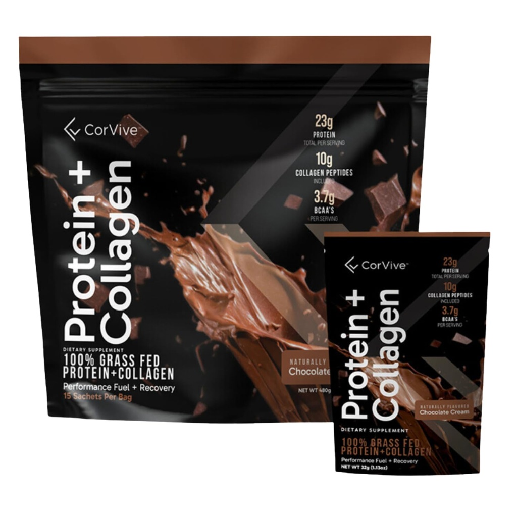 Protein + Collagen Powder 124; 23g Protein (Gras-Fed Whown + Collagen): 3.7g BCAS 124; Pasangkan Muscle & Joint Health 124; Gluten & Soy Free 124; No Artificial Ingregents 12415 Sakhets - Coklat