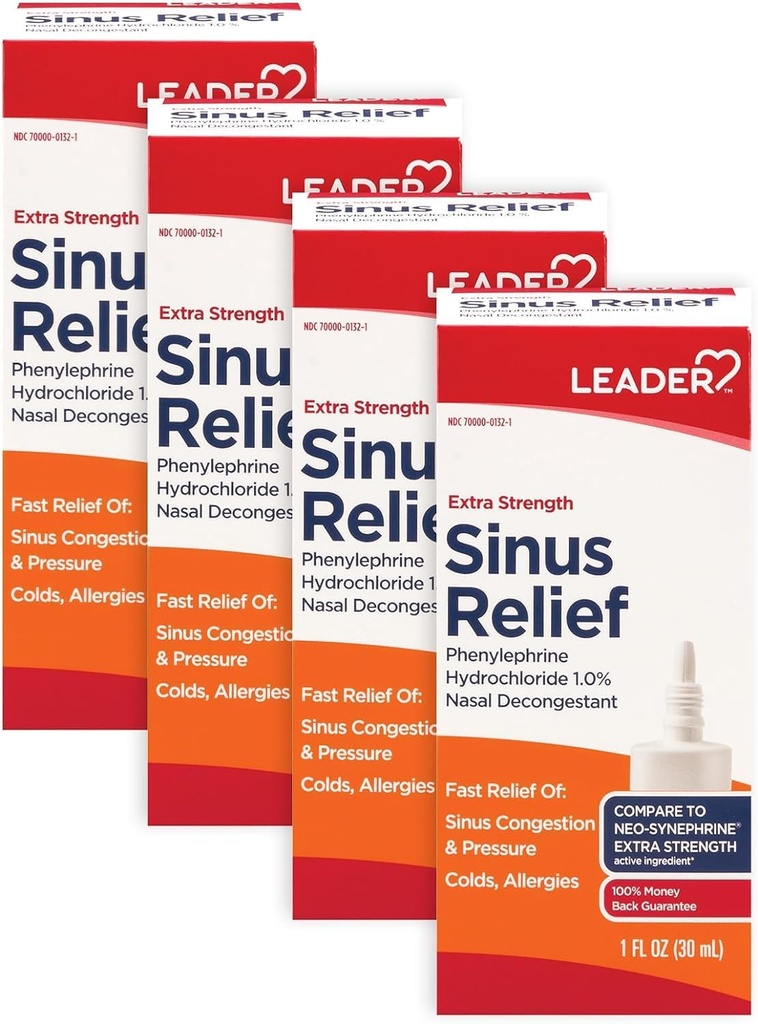 Leader Extra Power Leader Sinus Relief, Fast Acting, Sinus Deconongestan, Nasal Contraffic Spray, Cold & Allergy 30 mL Bottle (Paket 4)