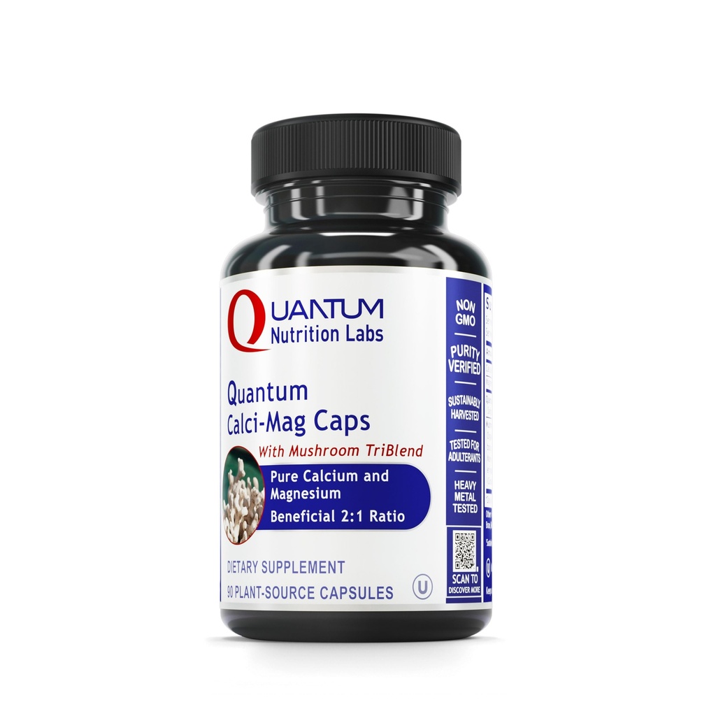 Kuantum Nutrition Labs Calci- Mag Caps - Calcium Magnesium Suplemen, Suplemen Kalsium Pure Magnesium & Mushroom Kompleks dengan Reishi & Lions Mane - 300 Vegetarian Capsules