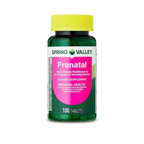Spring Valley Prenatal Multivitamin / Multimineral untuk Pregnant and Nursing Women Dietary Suplement Tablet, 100 Count + Sticker, Dri Store.