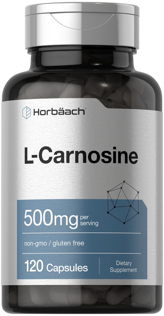 Horbäach L- Carnosin 500mg 124; 120 Capsule Suplement Non-GMO & Gluten Free Powder Pills