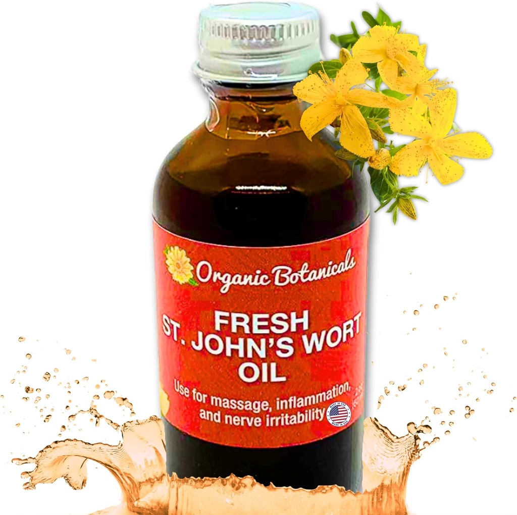 Em 's Herbals Fresh St John' s Welt Oil - Wild Harowed in USA, Natural Solution for Nerve Discomfort, Skin Espertions, Wound Care, Scar, and Stretch Marks - Skin, Face, Body, Hair, Massage Oil (2 Oz)