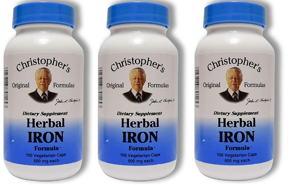 Christopher 's Original Formulas Herbal Iron Formula, Natural Iron Support, 450 mg, 100 Vegetarian Capsules