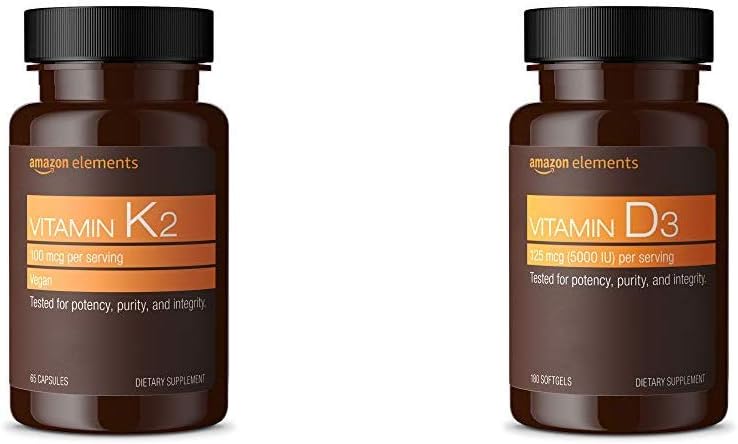 Elemen Vitamin K2 (100 mcg, 65 Kapsul) dan Vitamin D3 (5000 IU, 180 Softgels)