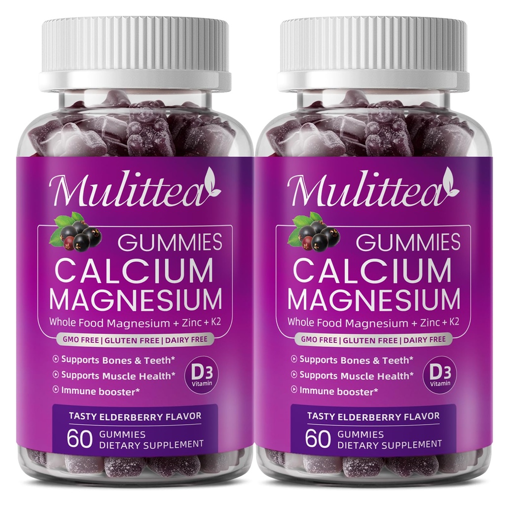 Kalsium Magnesium Zinc Gummies dengan absorpsi Tinggi Magnesium Glycinate 200mg, Potasium -Plant Kalsium Suplemen w / D3 & Sea Moss for Bone, Muscles, Calm Mood & Sleep Support