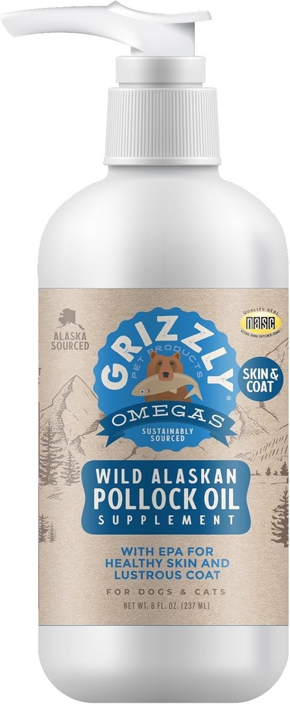 Grizzly Pet Products Pollock Oil Dog Food Suplement, 8 Ounce