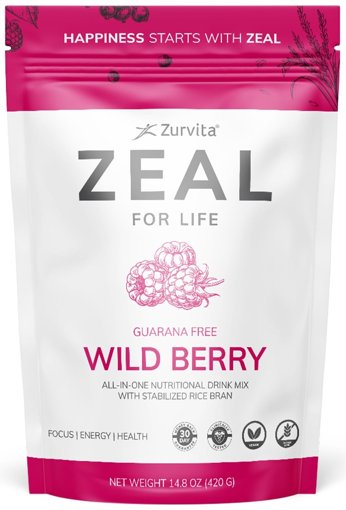 Zurvita - Zeal for Life 30- Day Wellness Bag - Wild Berry (Guarana Free Suplemen untuk Vitalitas, Kebal, dan Wellness - 420 Grams