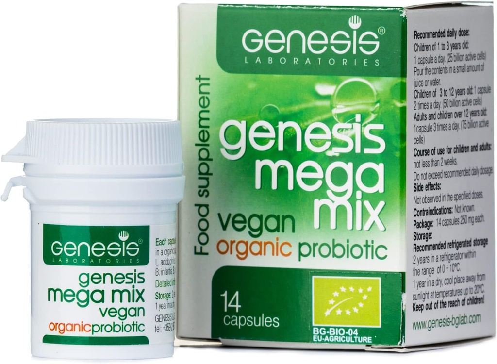 Probiotik MegaMix BIO untuk Kesehatan Gut 124; Shelf Stable Progories for Women & Men with Lactociillus & Bifidobacterium for Digetives, Ammune & Gastrointestinal Dukungan - Vegan, 14 Capsules