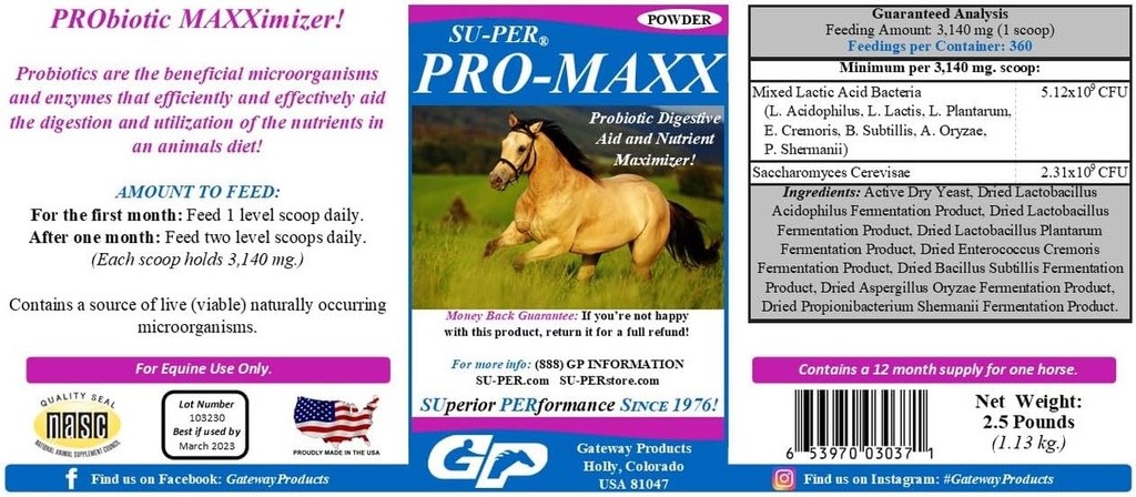 SU-PER Pro- Maxx Programfor Horses - Equine Digetical Aid and Nutrient Maximizer - Mempertahankan Kesehatan dan Keseimbangan Microbial - 2,5 Pound, (2 Pack)