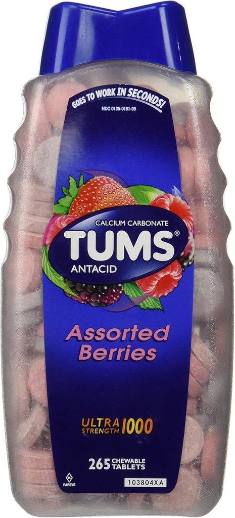 Tums Ultra Didukung Berries 265 Tablet - Maksimum Kekuatan Antax & Kalsium Suplemen