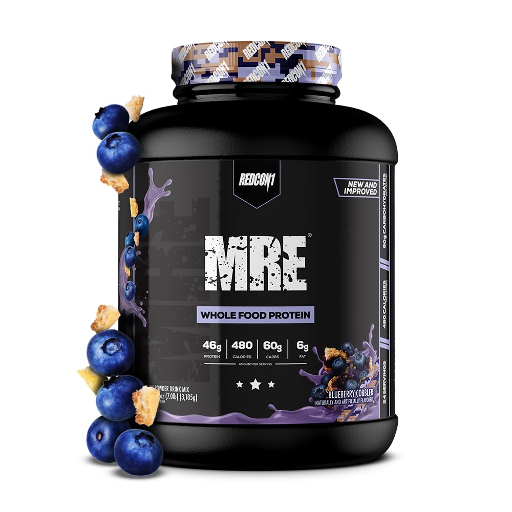 REDCON1 MRE Protein Powder, Blueberry Cobbler - Meal Replacement Protein Blend Dibuat dengan MCT Oil & Whole Foods - Protein dengan Ingreasi Alam untuk Membantu dalam Pemulihan Otot (25 Pelayan)