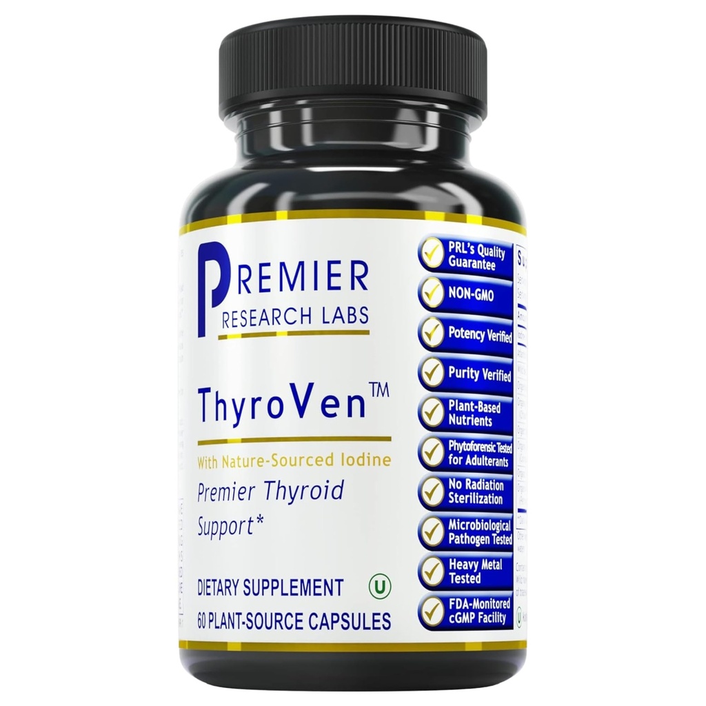 Premier Research Labs ThyroVen - Thyroid Dukungan bagi Perempuan, Dukungan Thyroid untuk Pria, Thyroid Suplemen, Thyroid Dukungan Kompleks dengan Gratially-Sourced Iodine - 60 Capsules