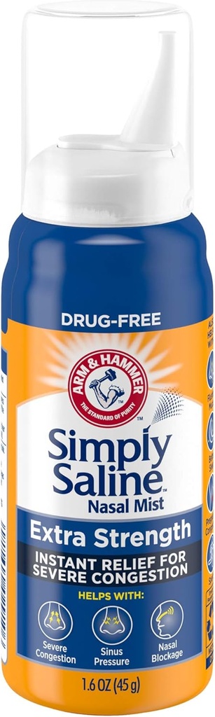 Arm & Hammer Cukup Saline Nasal Mist Ekstra Kekuatan, kemacetan berat, 1.6 Ounce