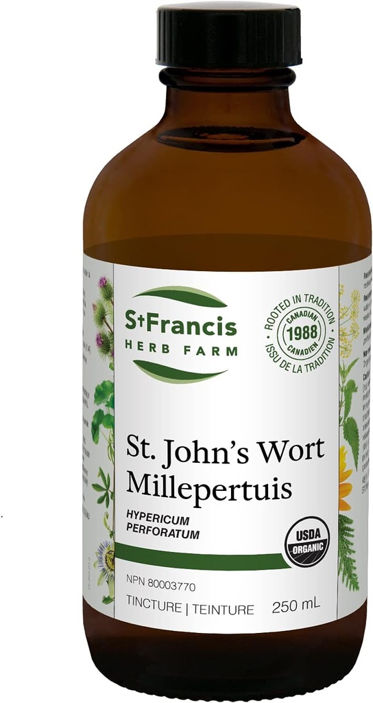 St. Francis Herb Farm St. John 's Cort Herbal Tincture Liquid 124; Membantu pembebasan dan Gugup 124; Tradisional Herbal Sedative Sedative 124; Organik 124; Non-GMO 124; Lactoe- Free 124; (250ml)
