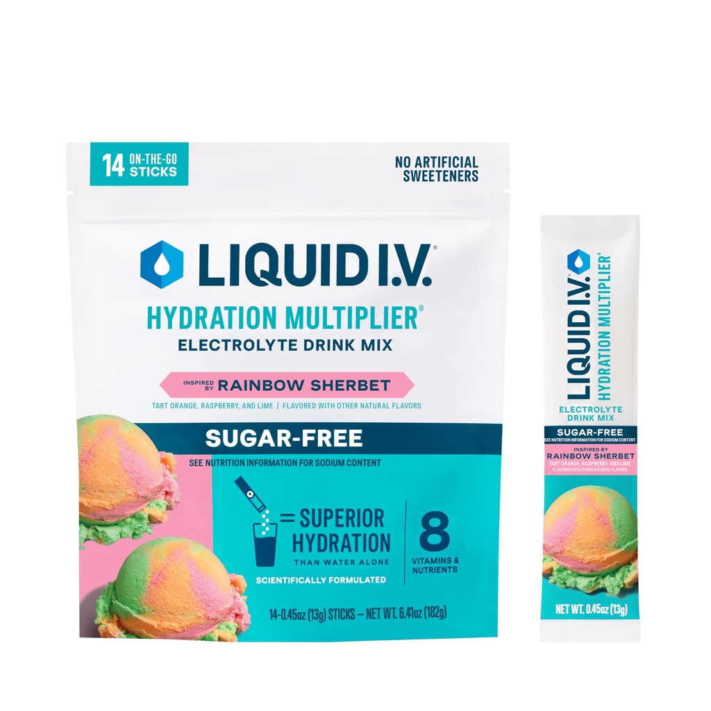I.V. £Hydration Multiplier Sugar- Free - Rainbow Sherbet 124; Electrolite Powder Drink Mix 124; 1 Pack (14 Servis)