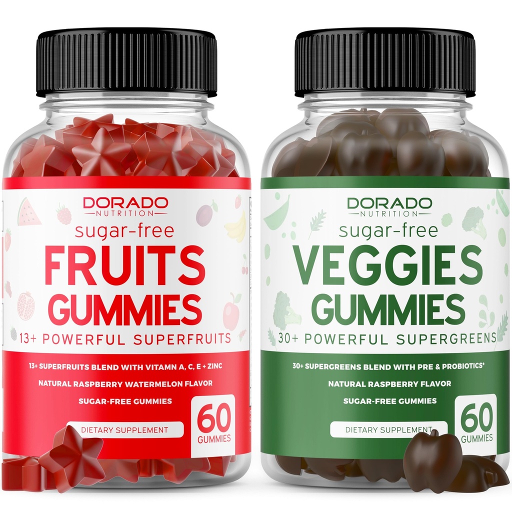 Fruit and Vegies Suplement (120 Gummies) - Premium Sugar- Free Superfood Super Green & Fruit Gummies for Dewasa - Dukungan kekebalan untuk Pria & Perempuan - Non GMO, Vegan Aman & Dibuat di Amerika Serikat