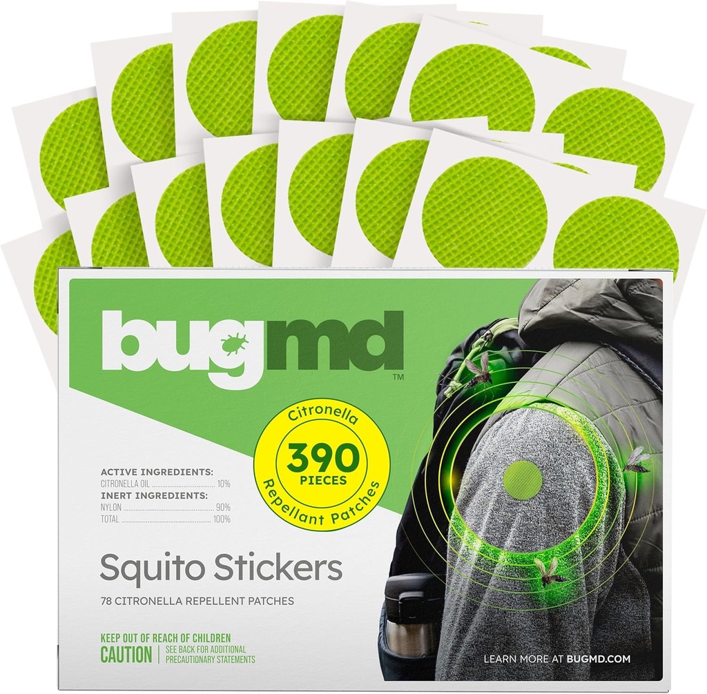 Stiker BugMD Squito Mosquito Repellent Patch Sticker for Adults (390 Patch), Safe & Effective Insect Repellent Patches for Toddlers, Kids, Camping, Beach & Outdoor Essentials