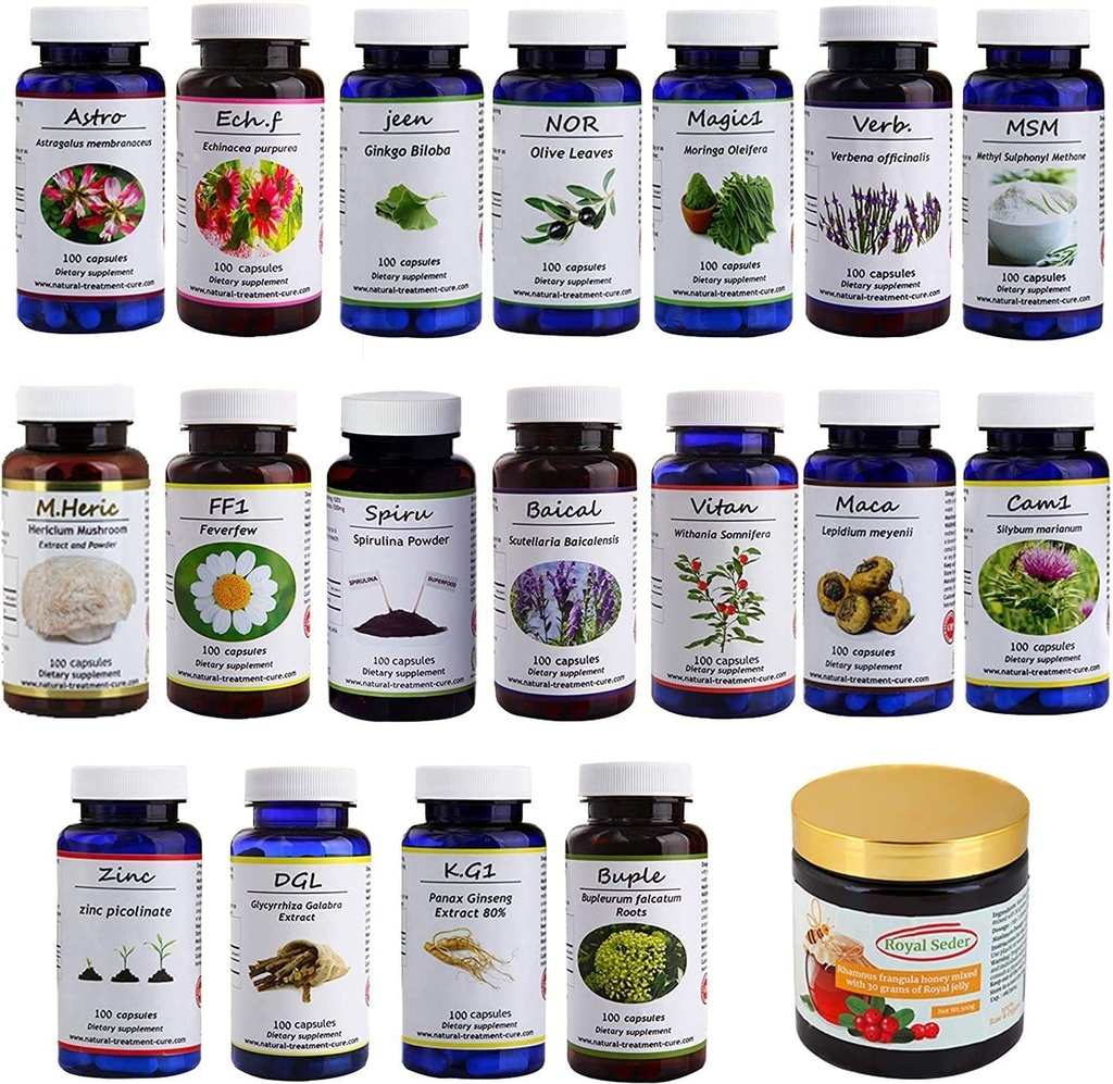 Hekma Center Suplemen Paket untuk MS - 18 Medicinal Herbs & Sidr Honey dengan Royal Jelly - 100% Natural, Murni Organik - Vegan - Suplemen untuk M.S
