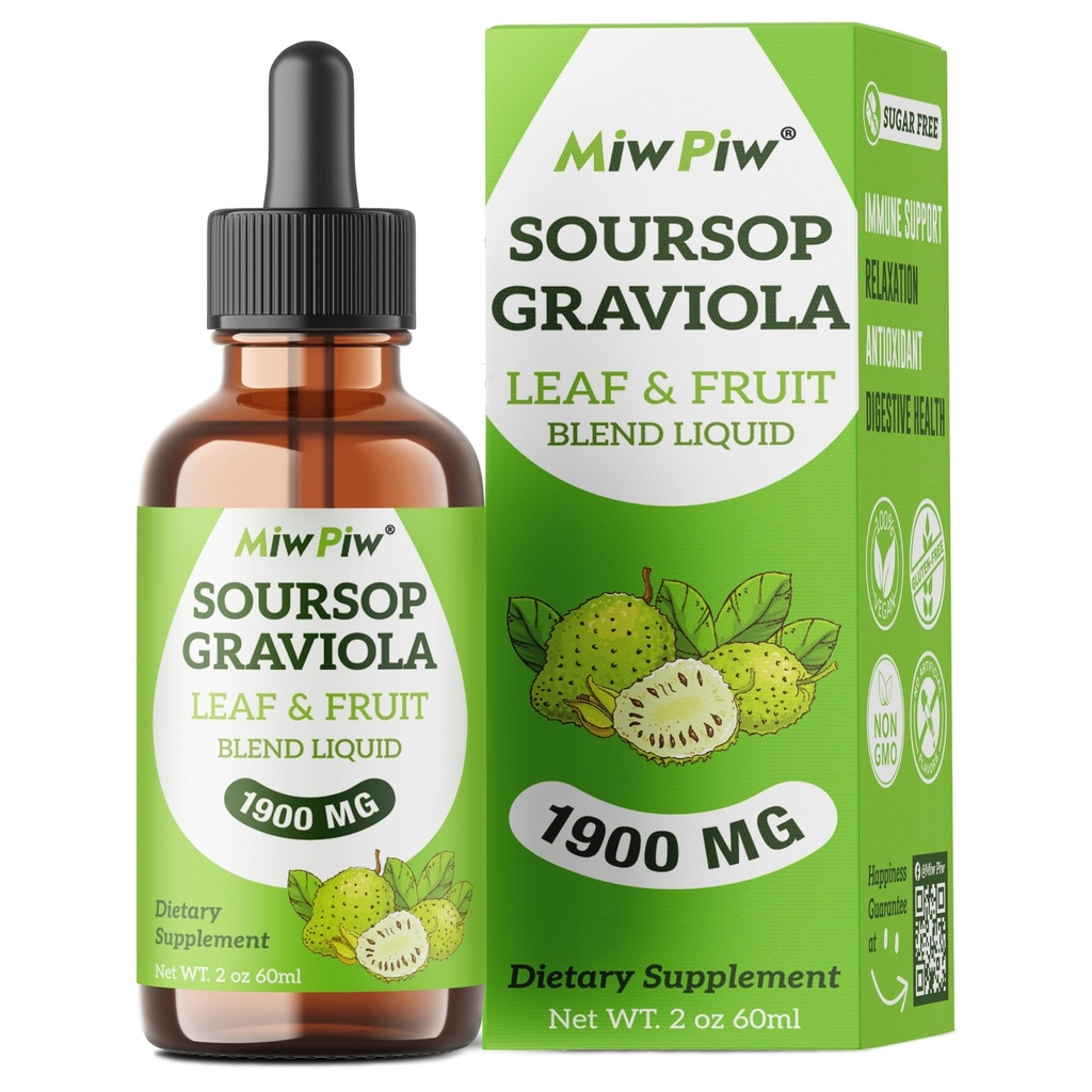 Soursop Graviola Liquid Drops 1900MG 2Fl Oz, Soursop Bitter Extraction Suplemen, Sleep Relax Dukungan dan Imune Boost - Gula Bebas, Natural Flavor, Kebaikan Herbal