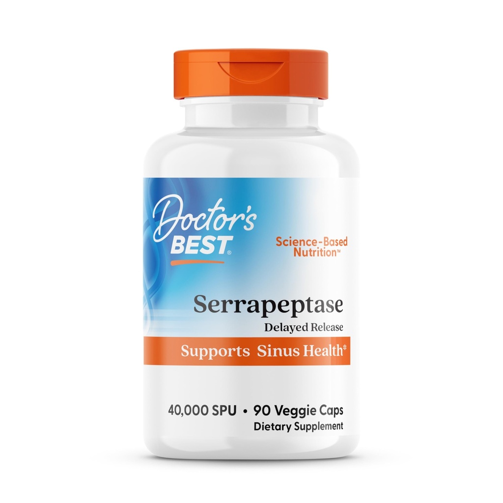 Dokter 's BEST Serrapeptase, 40.000 SPU, Mendukung Kesehatan Sinus, Non- GMO, Vegan 90 Veggie Caps