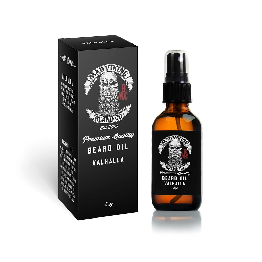 Mad Viking Valhalla Beard Oil - Hydrate, Slaten And Grow Your Beard Aturly. Fight Itch And Dandruff With A Smooth Sandalwood & Vanilla Sprent, Made In The USA - 2oz