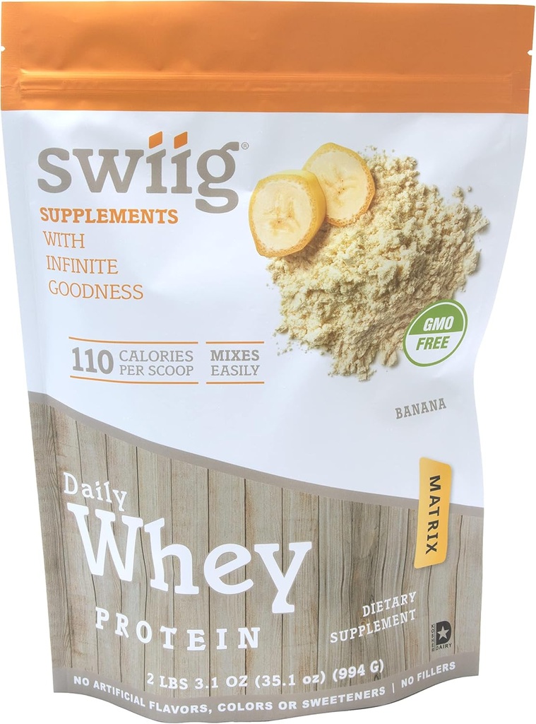 swiig Premium Daily Whey Protein Matrix 2.2 lb - 20g Protein Gluten- Free Non-GMO No Flavors Artificial Diaktifkan dengan Amino Accids for Muscle Recovery All Natural Formula