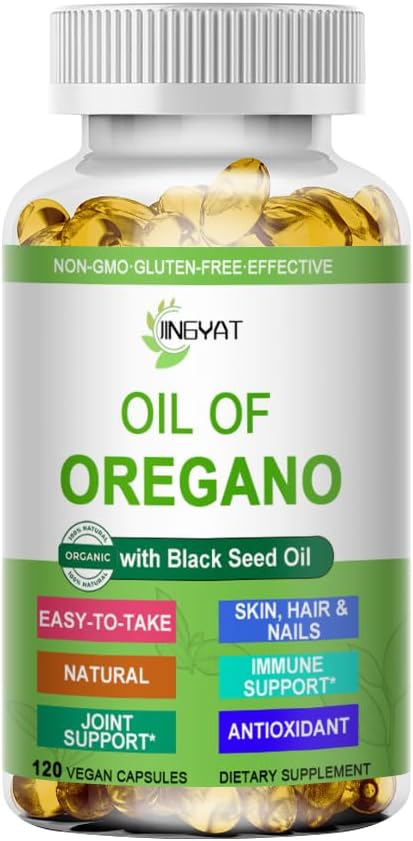 Minyak Oregano Softgeels, Organik Minyak Oregano dengan Minyak Benih Hitam untuk Imune Dukungan Kesehatan Digetical Herbal, Carvacrol Tinggi & Thymoquinone Oliil, Tanaman Berdasarkan, Non-GMO, 120 Count