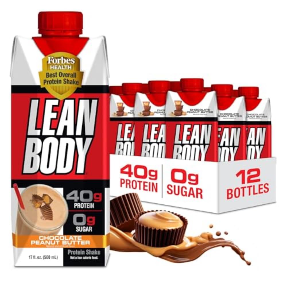 Lean Body Ready-To-Drink Protein Shake, 40g Protein, Whey Blend, 0 Sugar, Gluten Free, 22 Vitamin & Minemins, (Recyclable Carton & Lid - Pack of 12) LABRADA (Chocolate Peanut Butter)