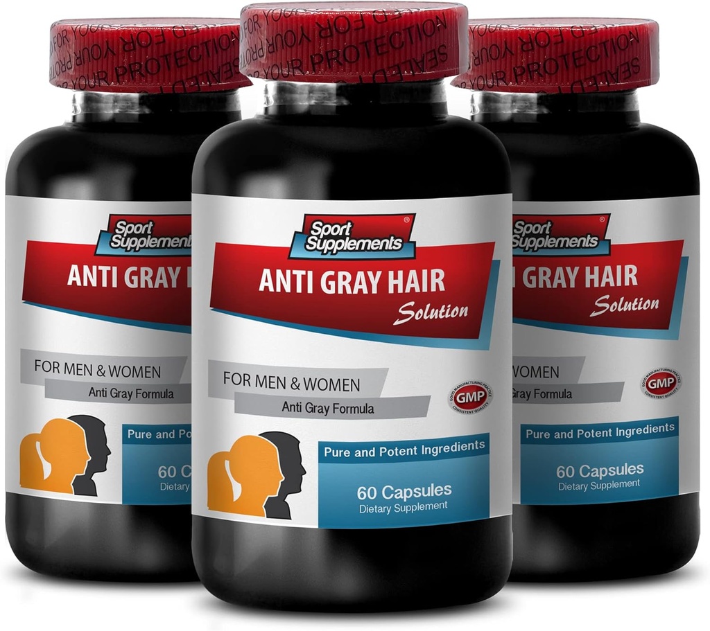 Pill Acid Folic - AntiGray Solution - Chlorofil Pills, Gray Hair Vitamin, Pantothenic Acid, Nettle, Warna Rambut Vitamin, Dukung Warna Rambut Alami, Saw Palmetto, (3 Botol - 180 Capsules)