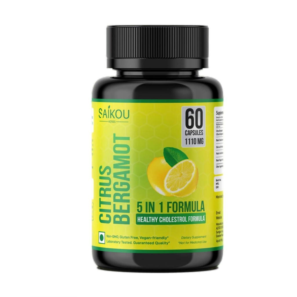 Citrus Bergamot 1110mg - 25: 1 Ekstrak - Potency Suplemen Tinggi dengan Choke Berry Hitam, Niasin, Olive Leaf & Black Pepper Extract - Vegan - 60 Capsules