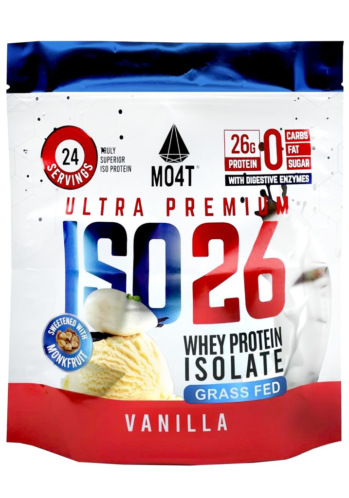 ISO26 Grass Fed Whey Protein Isolate tanpa pemanis buatan. Tentu Sweetened dengan Monk Buah, 1.6 Pounds, 24 hamba, Susu Chocolate (Iso 26 Pouch Vanilla)