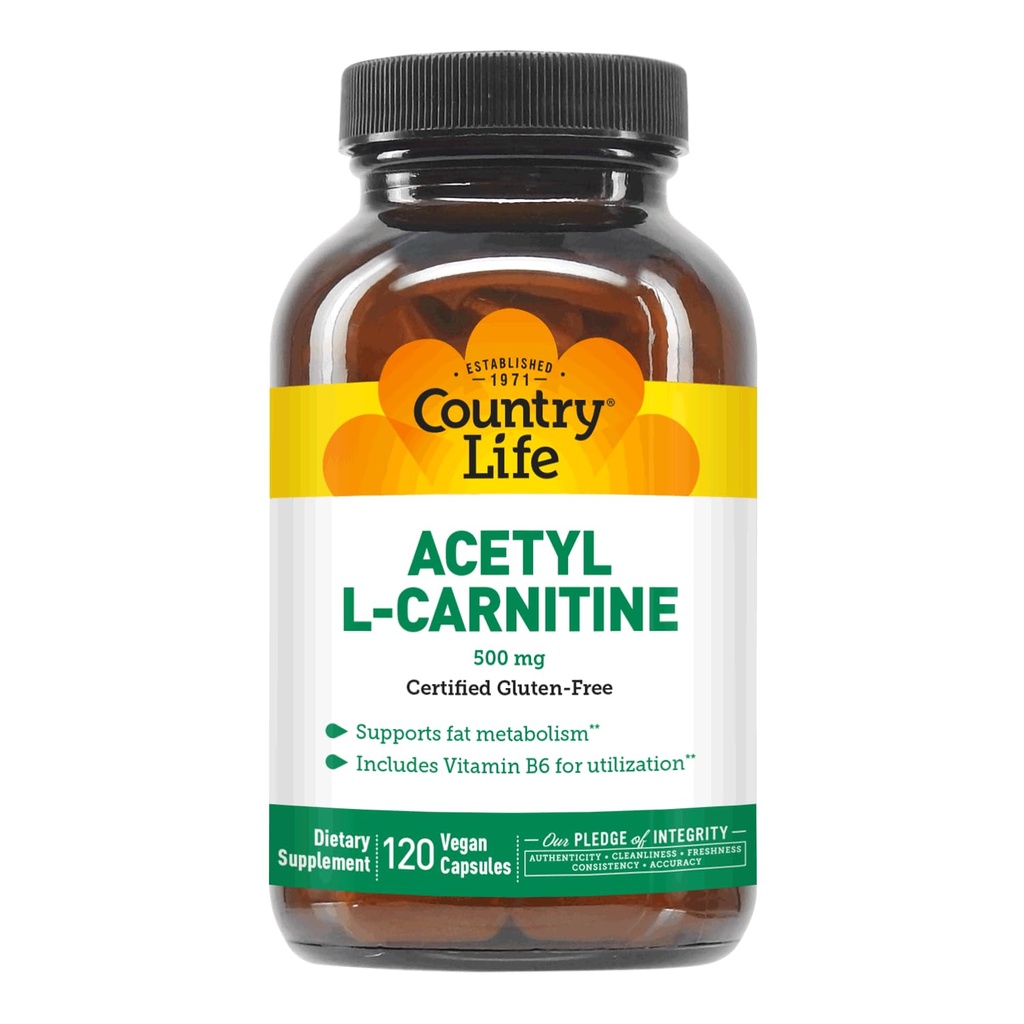Country Life Acetyl L- Carnitine, 500 mg, dengan B-6 - 120 Vegan Capsules