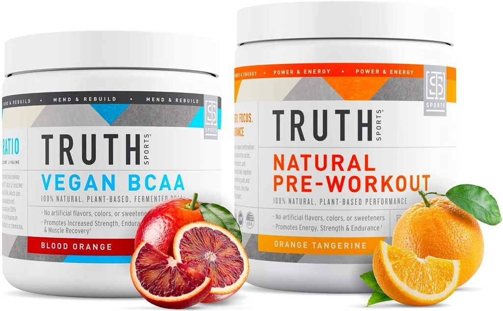 Truth Nutrition Natural Athlete Workout Stack-Natural Pretraining (Orange Tangerine) + Vegan BCAA (Blood Orange)
