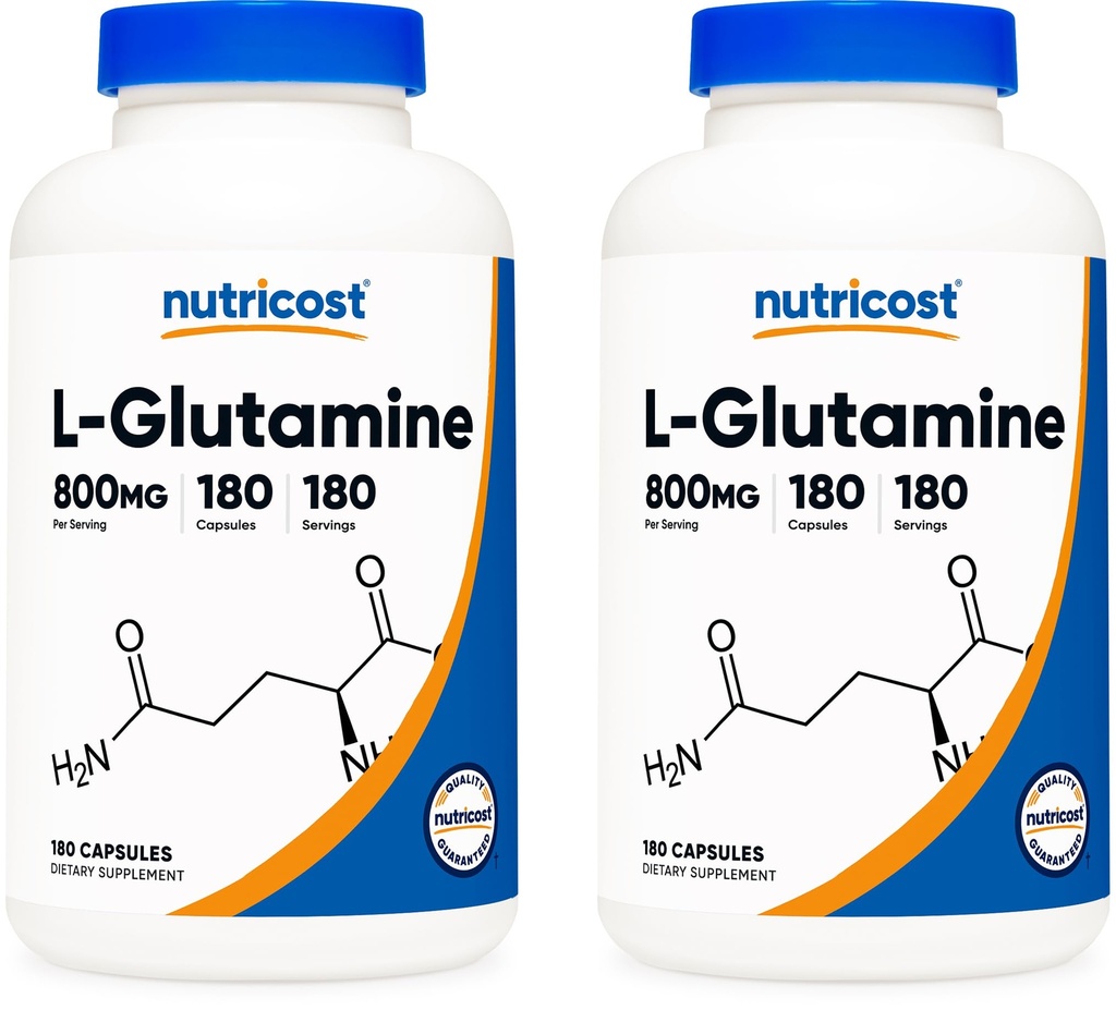 Nutricost L- Glutamine 800mg, 180 Capsules (2 Botol)