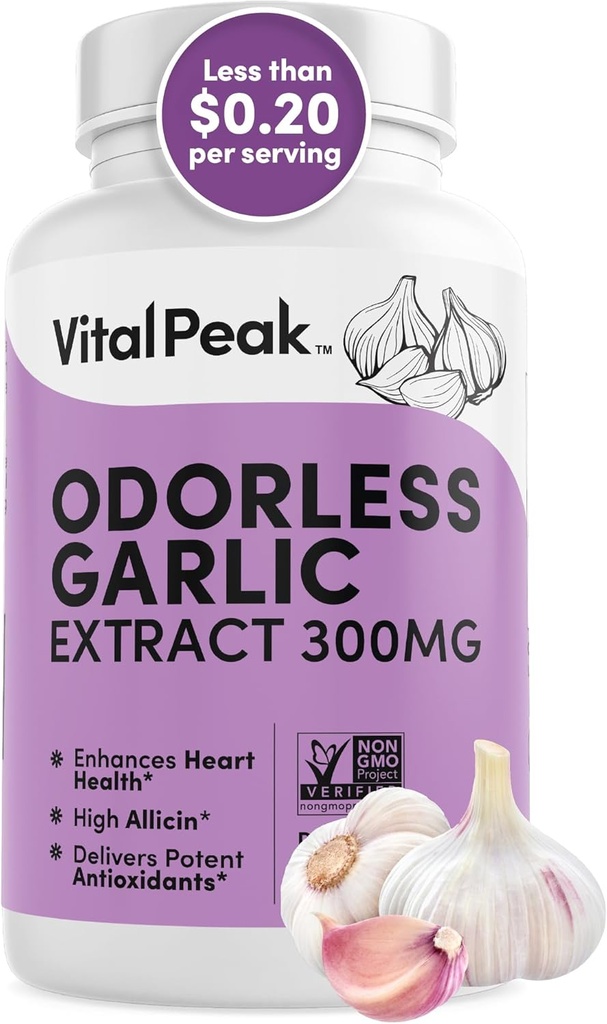 Ekstraksi Bawang Odorless - Allicin- Kaya 300 mg Herbal Suplemen Bawang untuk Hati, Hati, dan Imune Dukungan I Non-GMO, Gluten- Bebas, Vegan - 90 Kasules Bawang