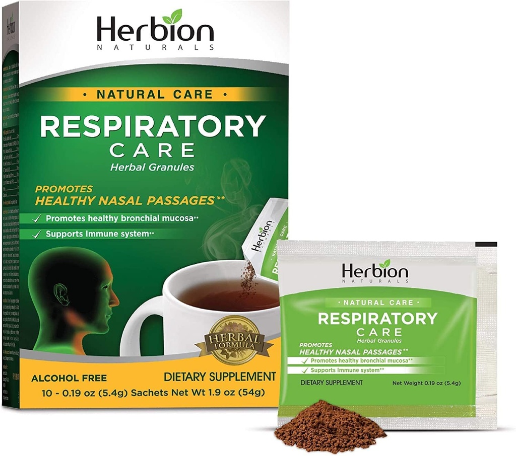 HERBION Respiratory Care Herbal Granules 10 Ct, for The Whole Family, Healthy Repiratory Fungsi, Relieves Cough, 10 Count, Pack of 1