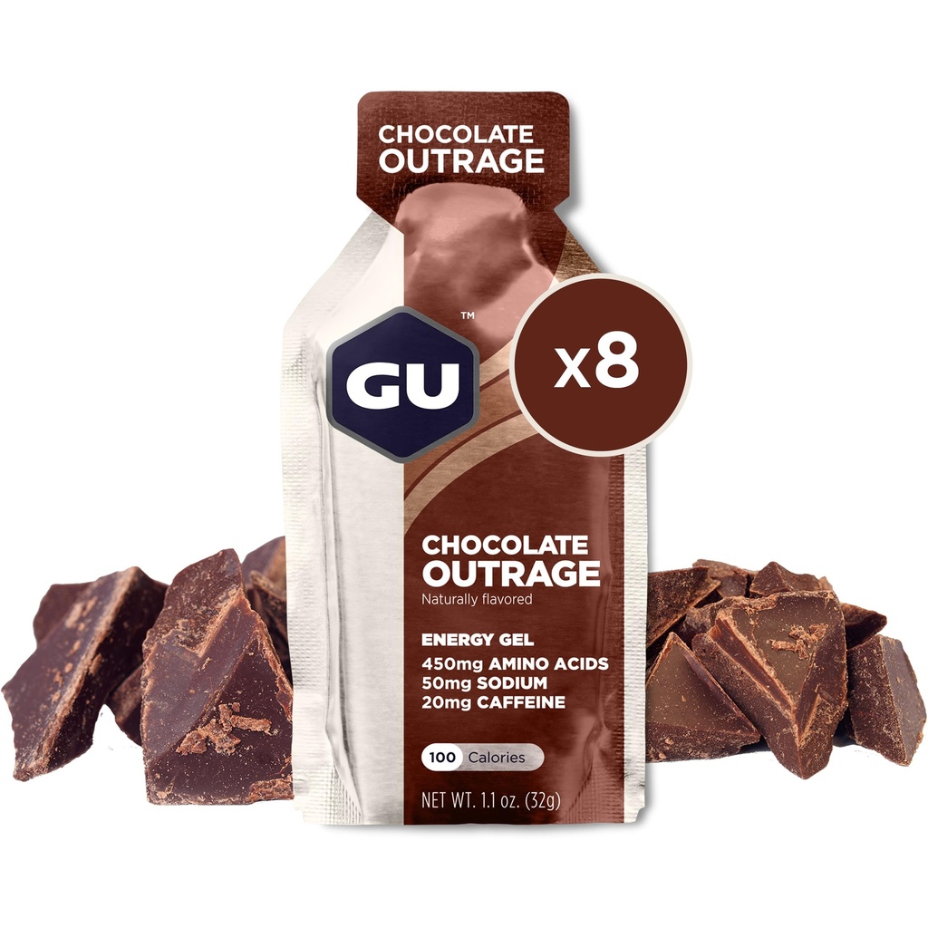 GU Energy asli Nutrition Energy Gel, Vegan, Gluten- Free, 8- Count Tri-Berry dan Chocolate Outrage Flavors dengan Amino Acids dan Electrolytes