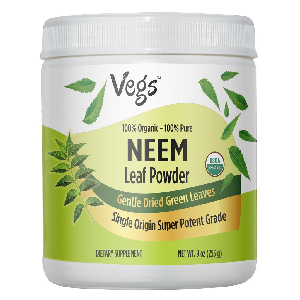 Powder Organik Neem Leaf - Freeze Dry True Green Neem Leaves Powder - Pasokan Rambut, Skin & Gut Health, Cleansing, kekebalan - 9 oz