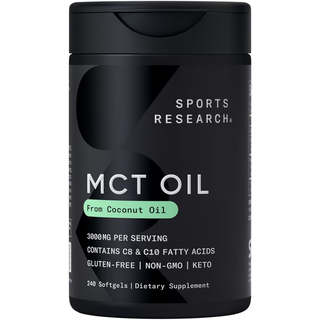 Riset Olahraga Kemo MCT Oil pil dari Coconut Oil 124; Keto Fuel for The Brain & Body - Non-GMO Verified, Soy & Gluten Free Liquid Softgel (240 Count)