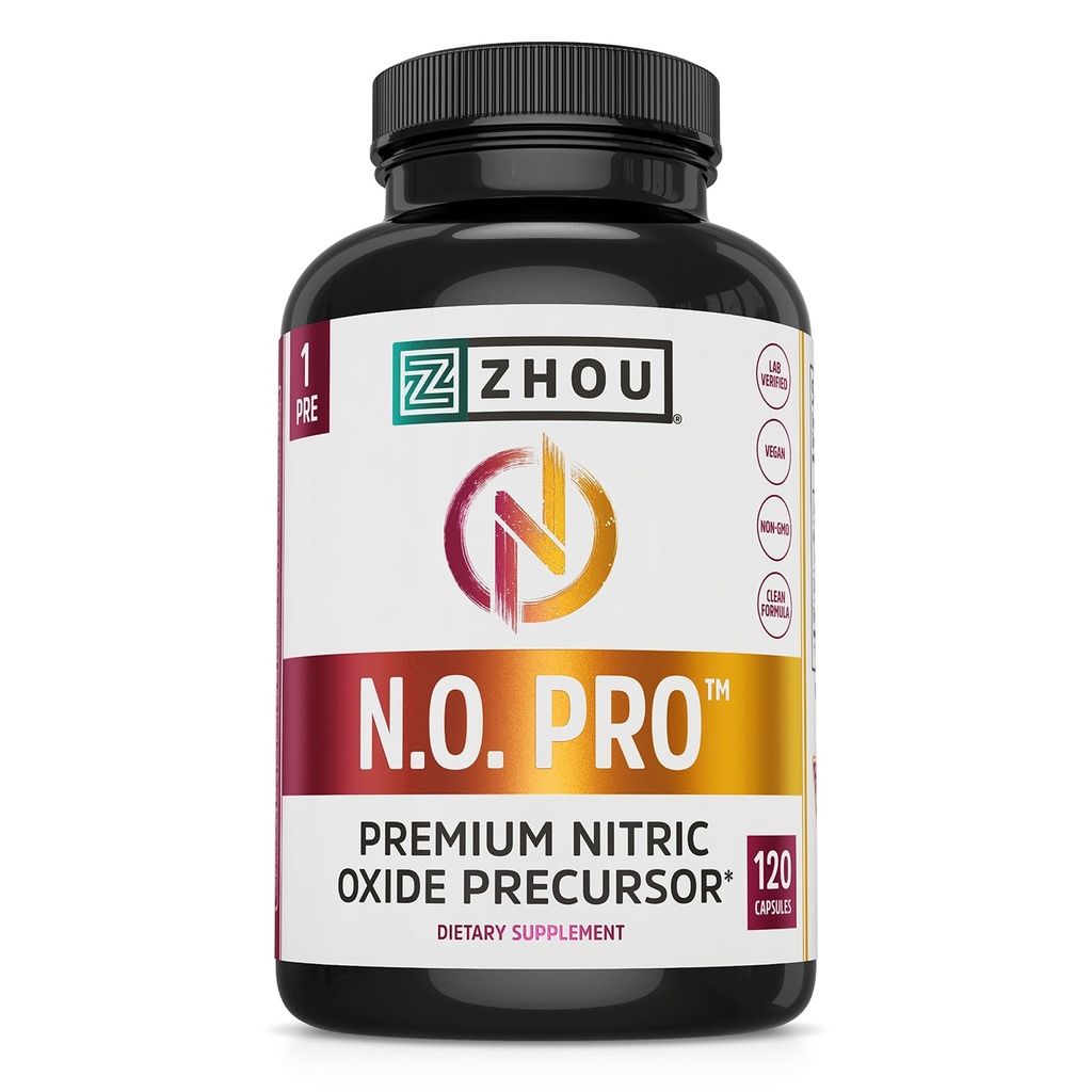 Zhou N.O. Pro - Premium Nitric Oxide Suplement for Men & Women, Heart, Muscle & Blood Support with Beet Root & L Arginine, Natural Nitric Oxide Booster - 120 Vevgie Capsules