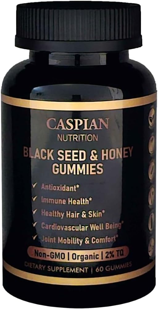 Benih Hitam & Madu dengan Biotin & Vitamin C, Organik, Tanpa-GMO, 2% TQ, 60 Gummies