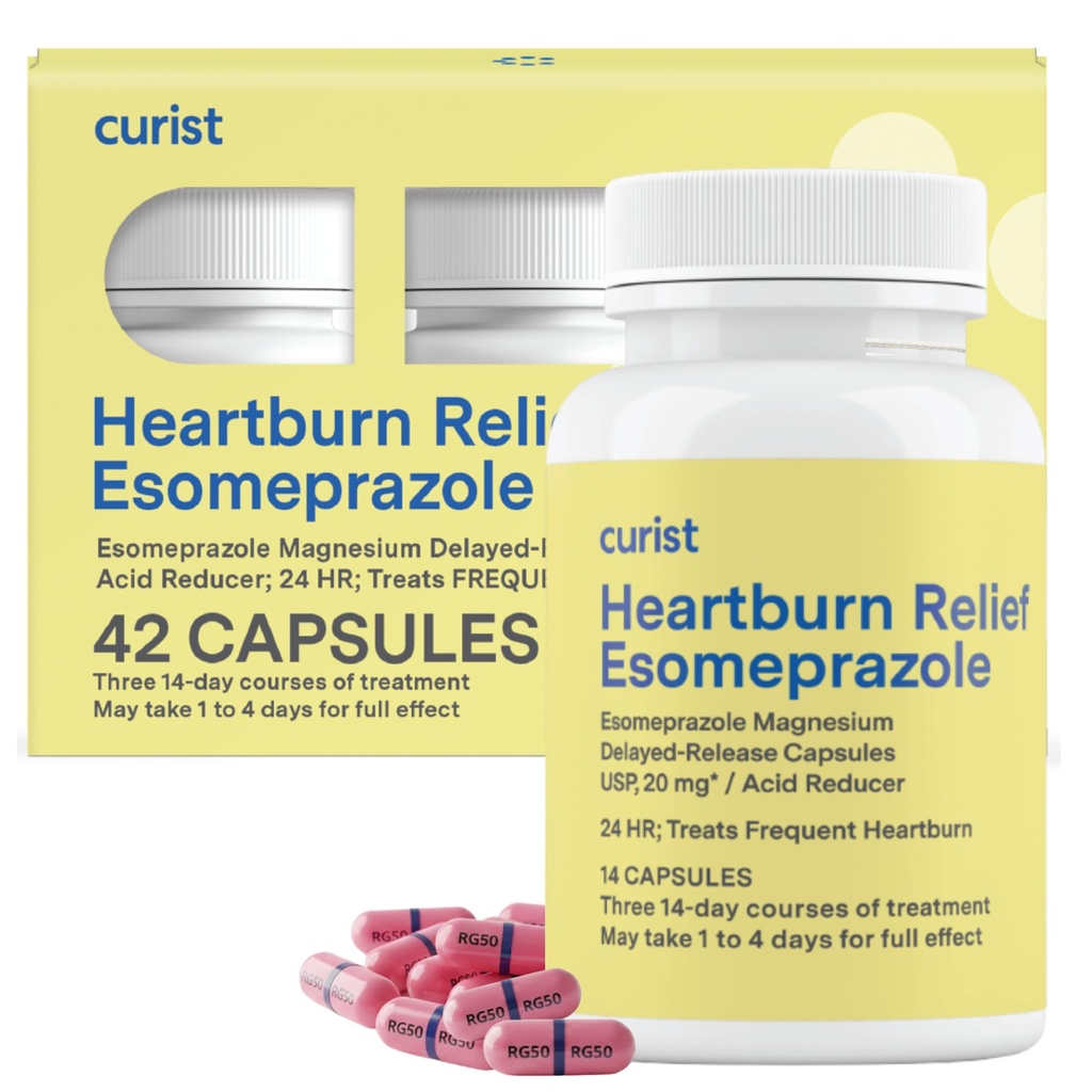 Curist Esomeprazole 20mg Capsules Delayed- Acid Reflux Medicine for Heartburn Relief - 42 Count Capsules - Acid Reflux Relief