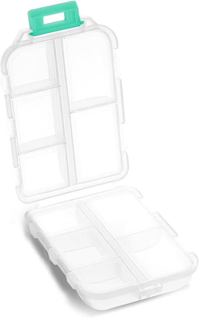 Pill Case - Portable Suplemen Kotak Kontainer dengan 10 kompartemen - Obat Capsule Vitamin Foldable Organizer Dispenser Holder untuk Travel Pocket Purse - Clear White